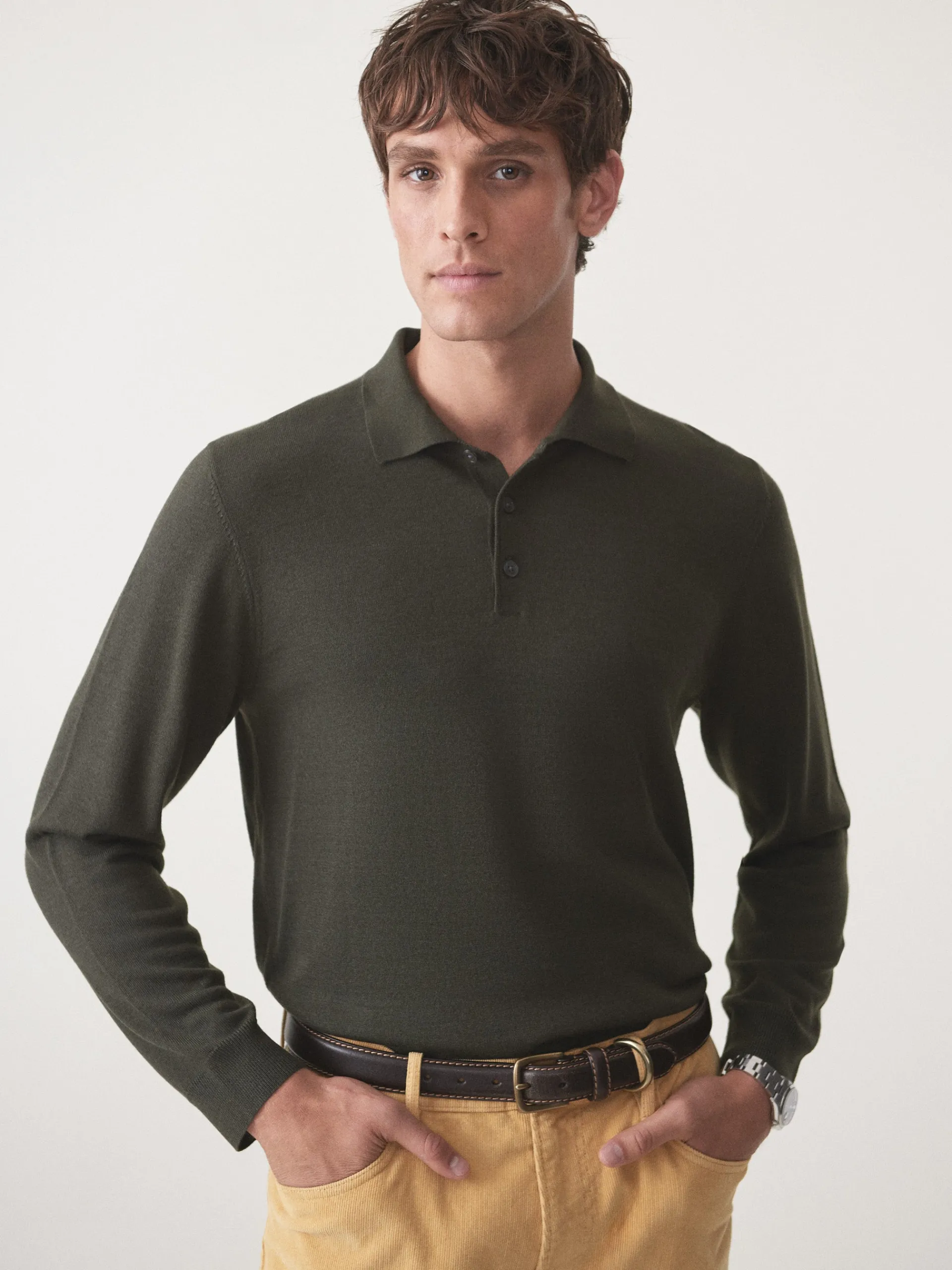 J.McLaughlin Savona Merino Wool u0026 Silk Polo Sweater Olive Fashion