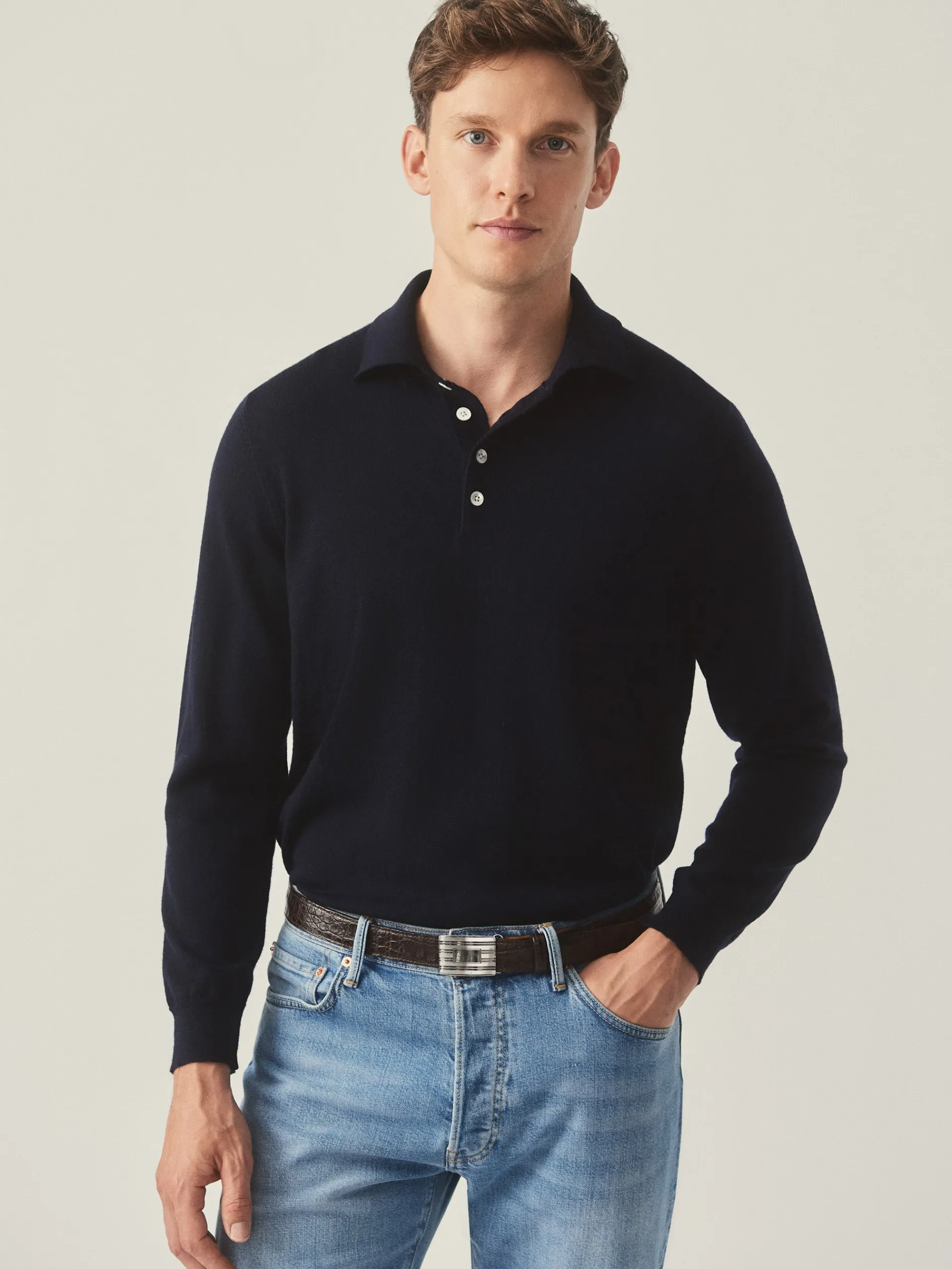 J.McLaughlin Savona Merino Wool u0026 Silk Polo Sweater DarkNavy Outlet