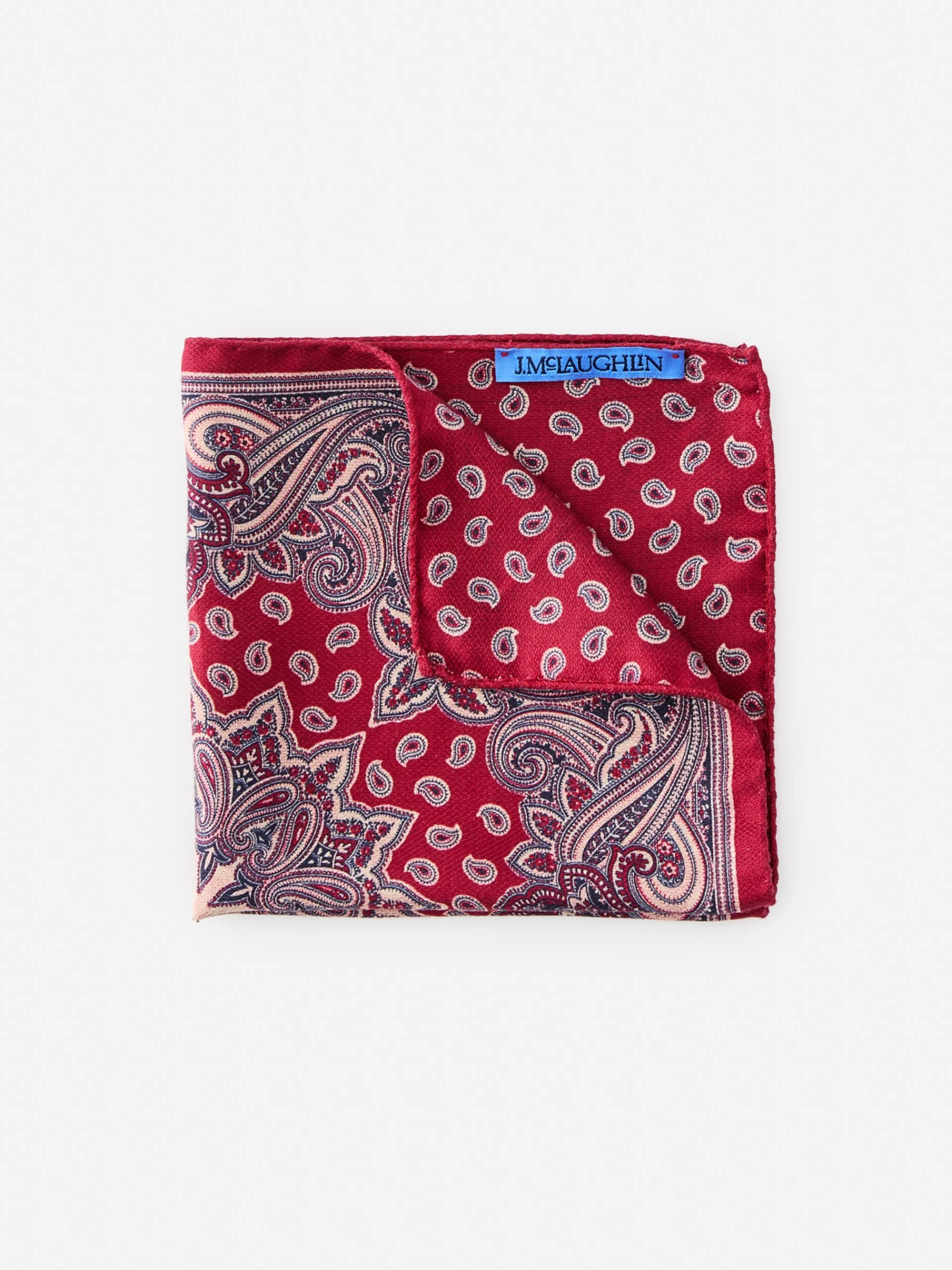 J.McLaughlin Silk Pocket Square in Foulard Red Outlet