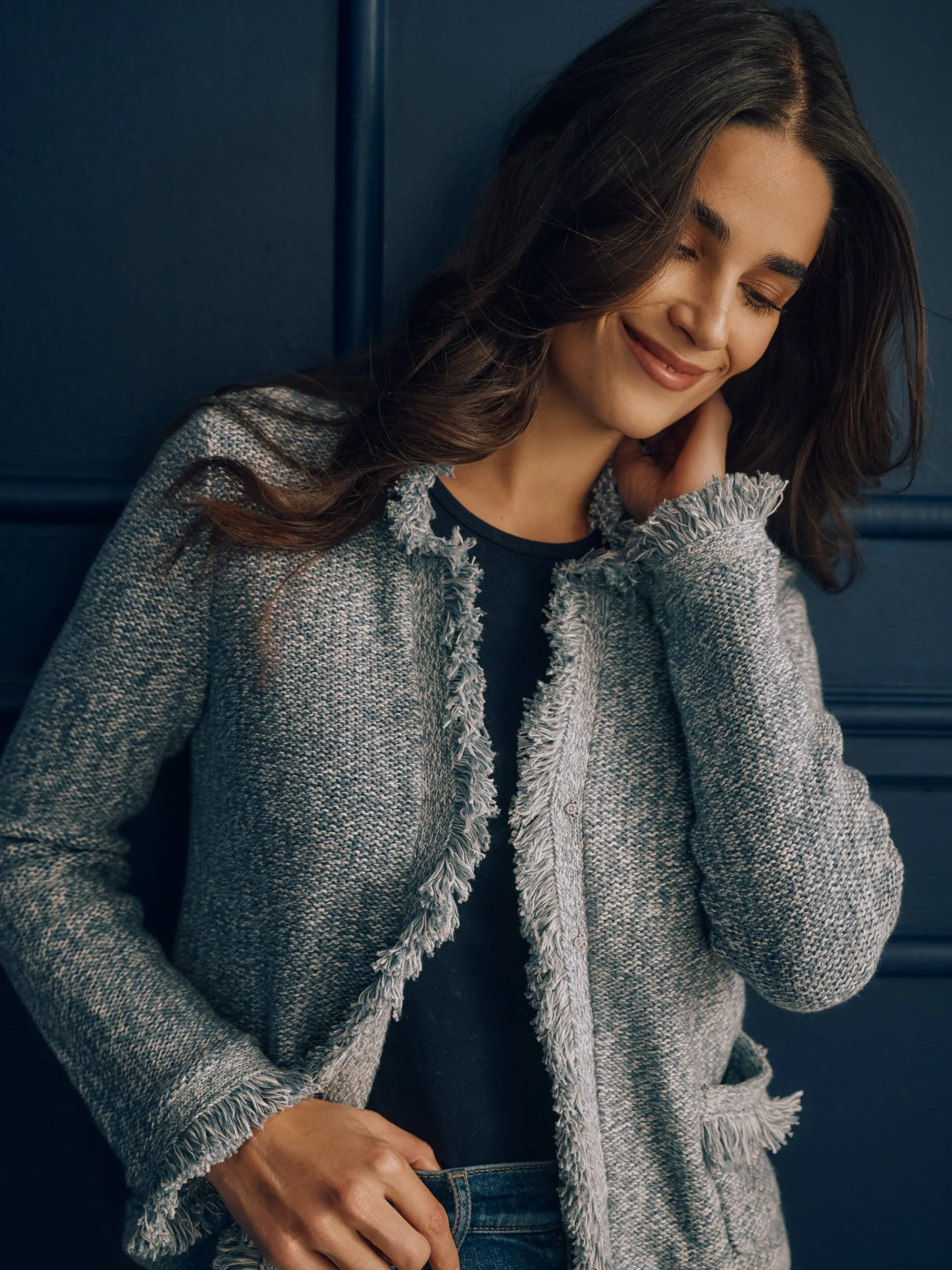 J.McLaughlin Simone Cardigan Denim/White Cheap