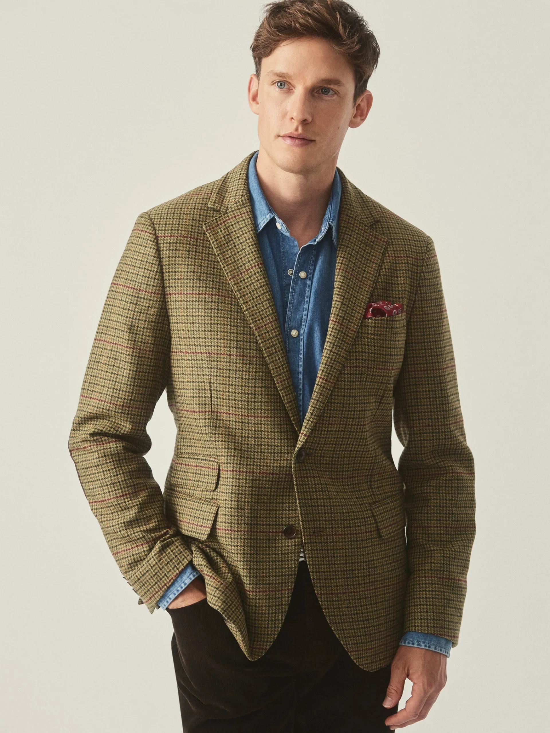 J.McLaughlin Suffolk Wool Sport Coat in Plaid Brown/Green/Red/Mustard Cheap