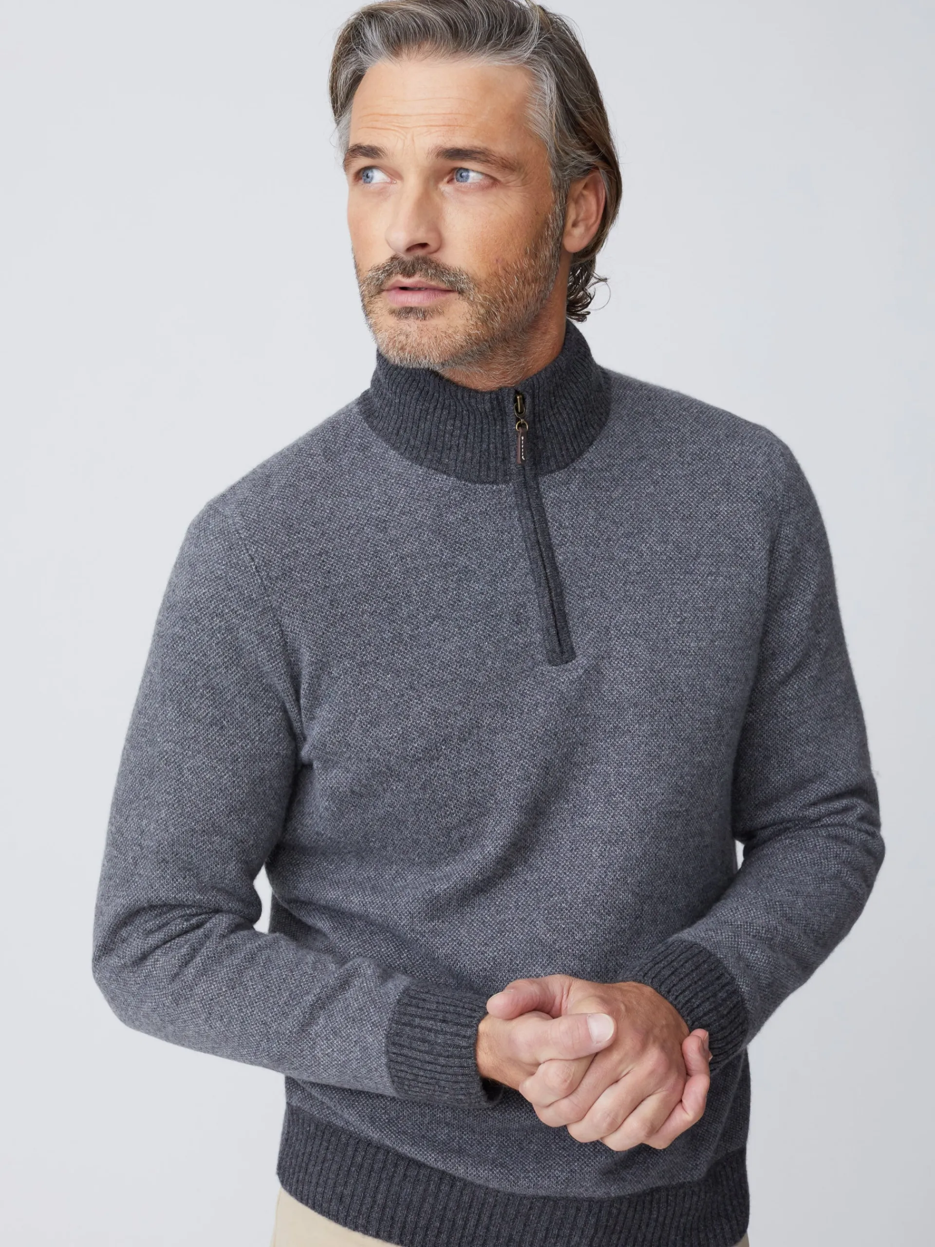 J.McLaughlin Tate Cashmere Sweater in Birdseye HeatherMediumGray/HeatherSilver Sale