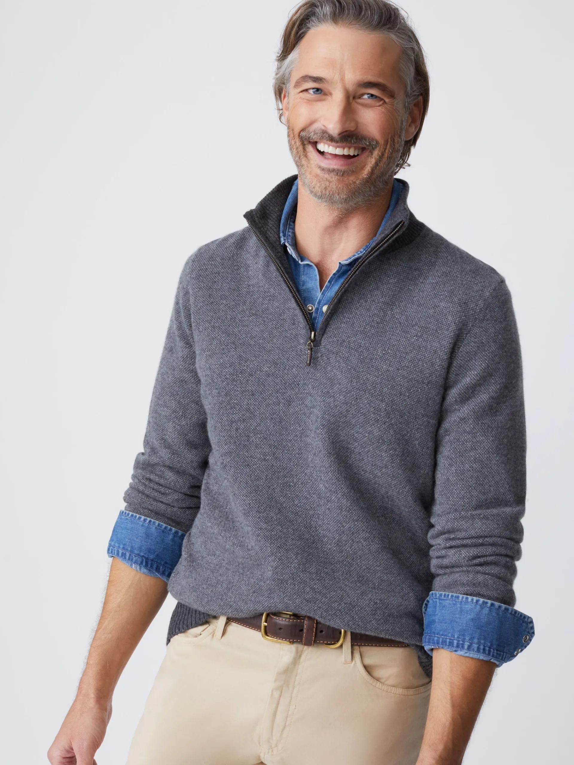 J.McLaughlin Tate Cashmere Sweater in Birdseye HeatherMediumGray/HeatherSilver Sale