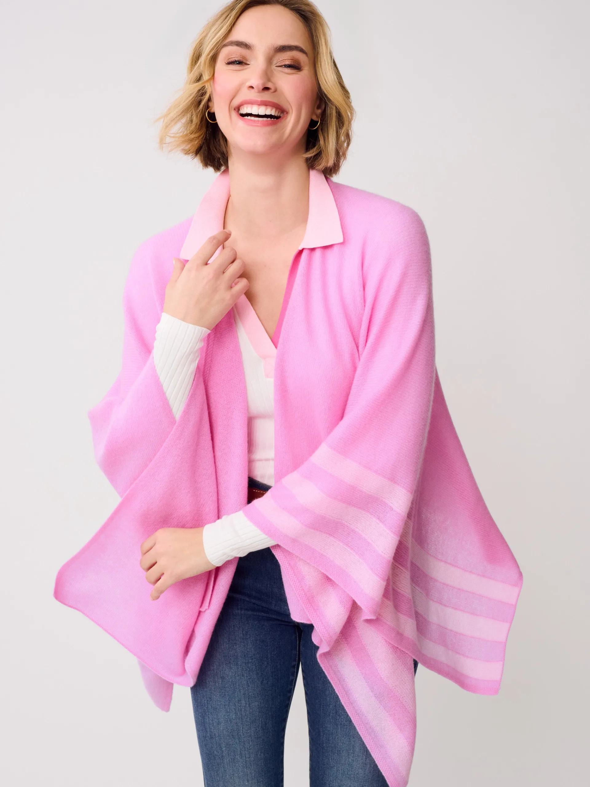 J.McLaughlin Veronique Cashmere Wrap in Stripe Pink/LightPink Hot