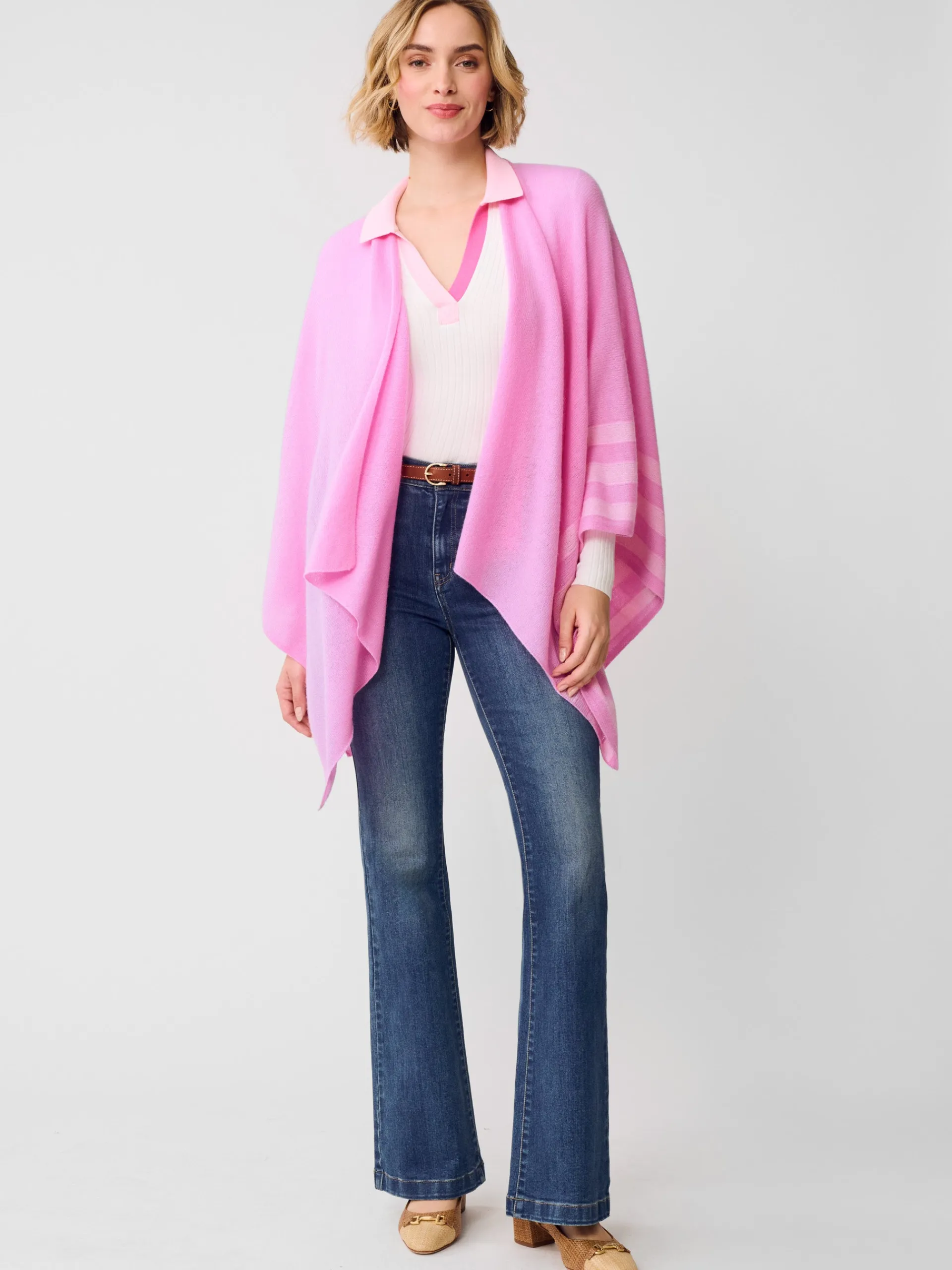 J.McLaughlin Veronique Cashmere Wrap in Stripe Pink/LightPink Hot