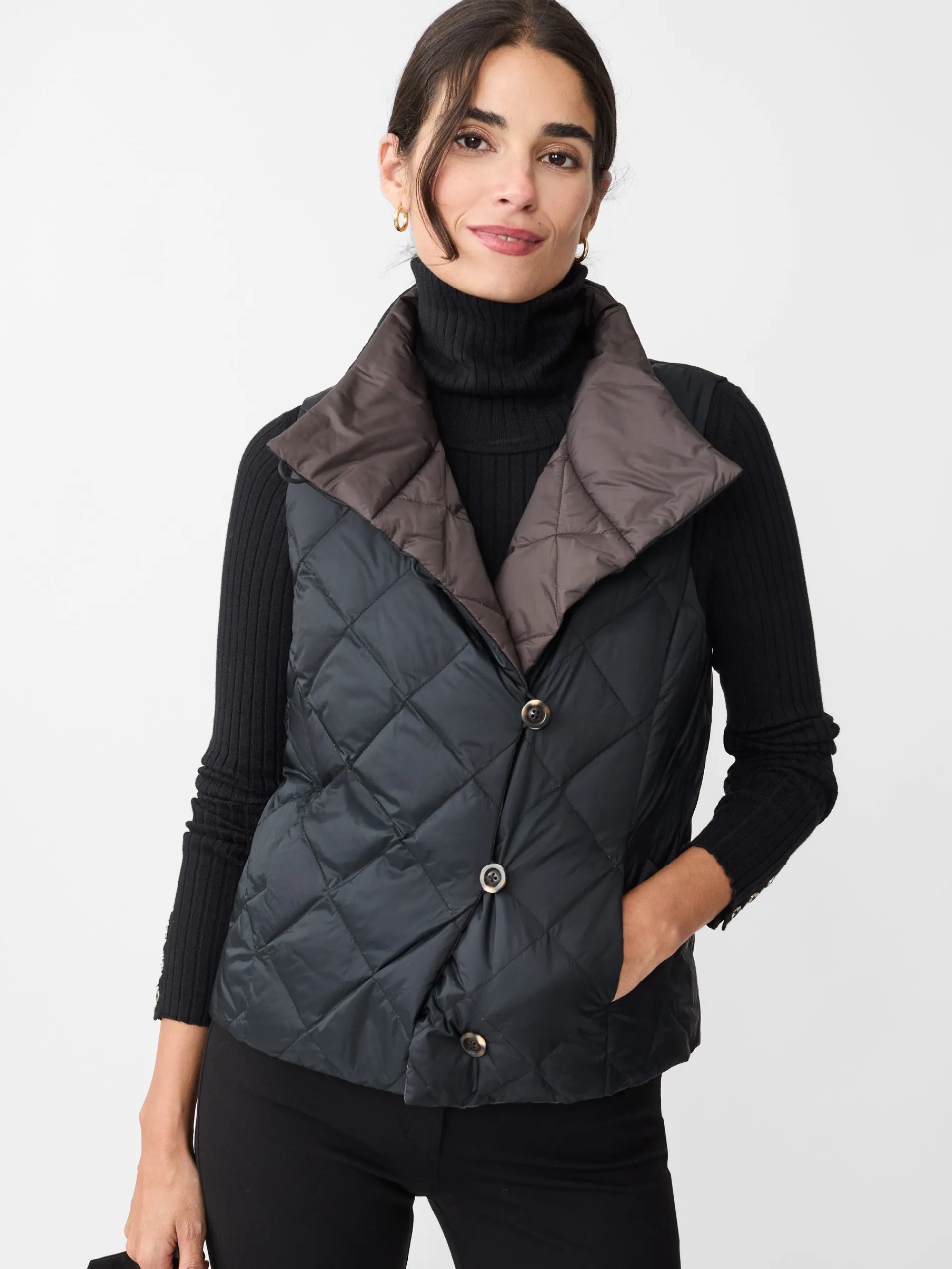 J.McLaughlin Vivian Reversible Puffer Vest Black/DeepBrown Fashion