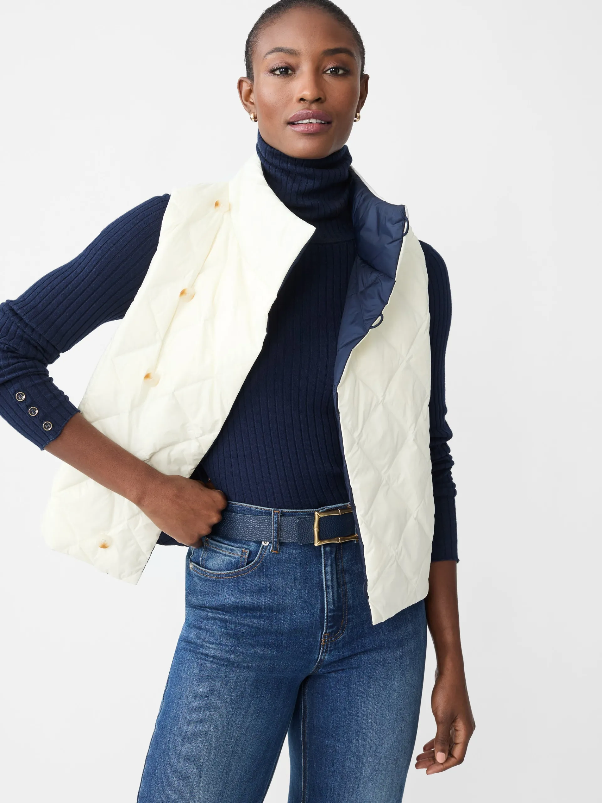 J.McLaughlin Vivian Reversible Puffer Vest DarkNavy/EgretWhite Shop