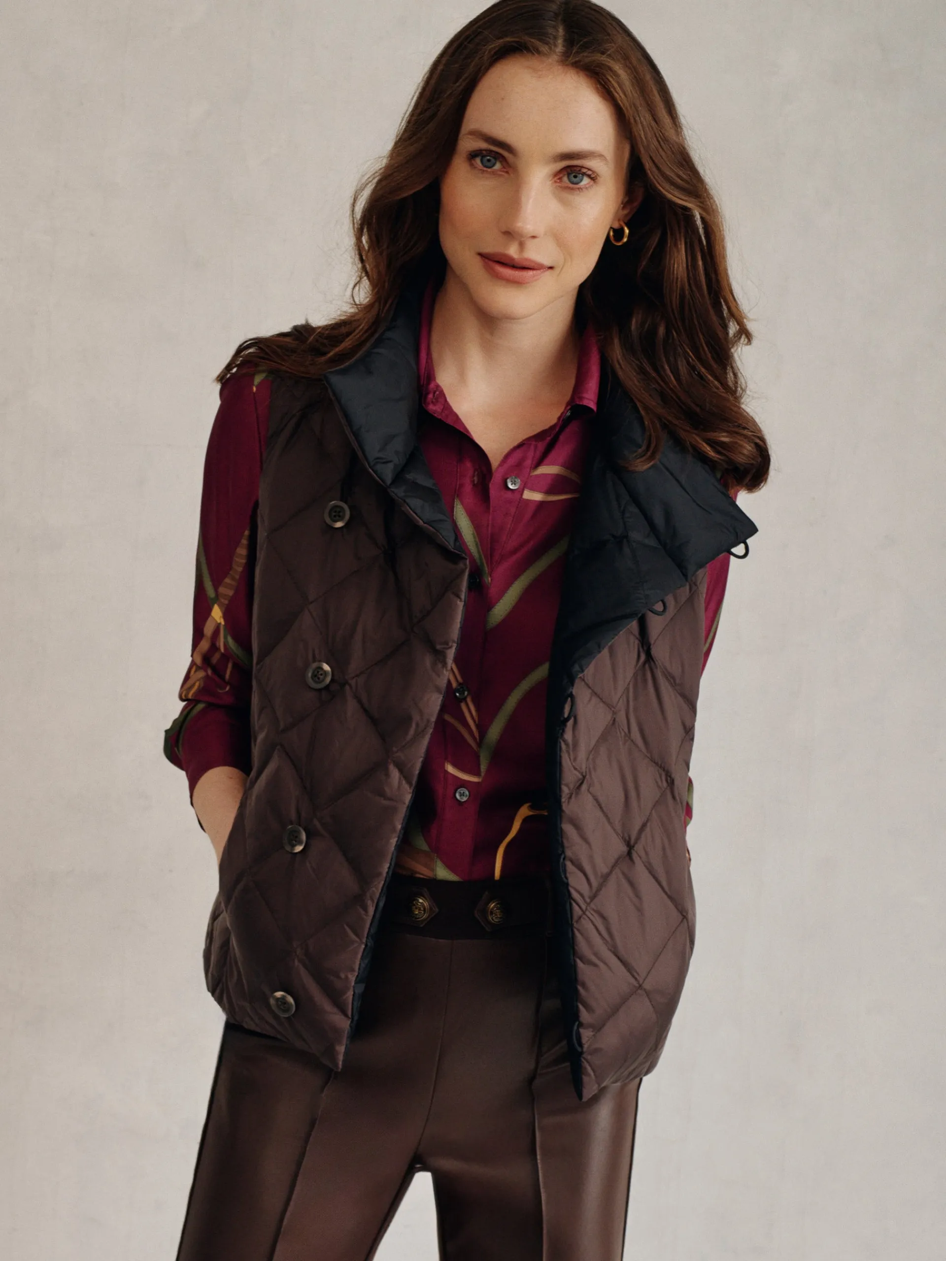 J.McLaughlin Vivian Reversible Puffer Vest Black/DeepBrown Fashion