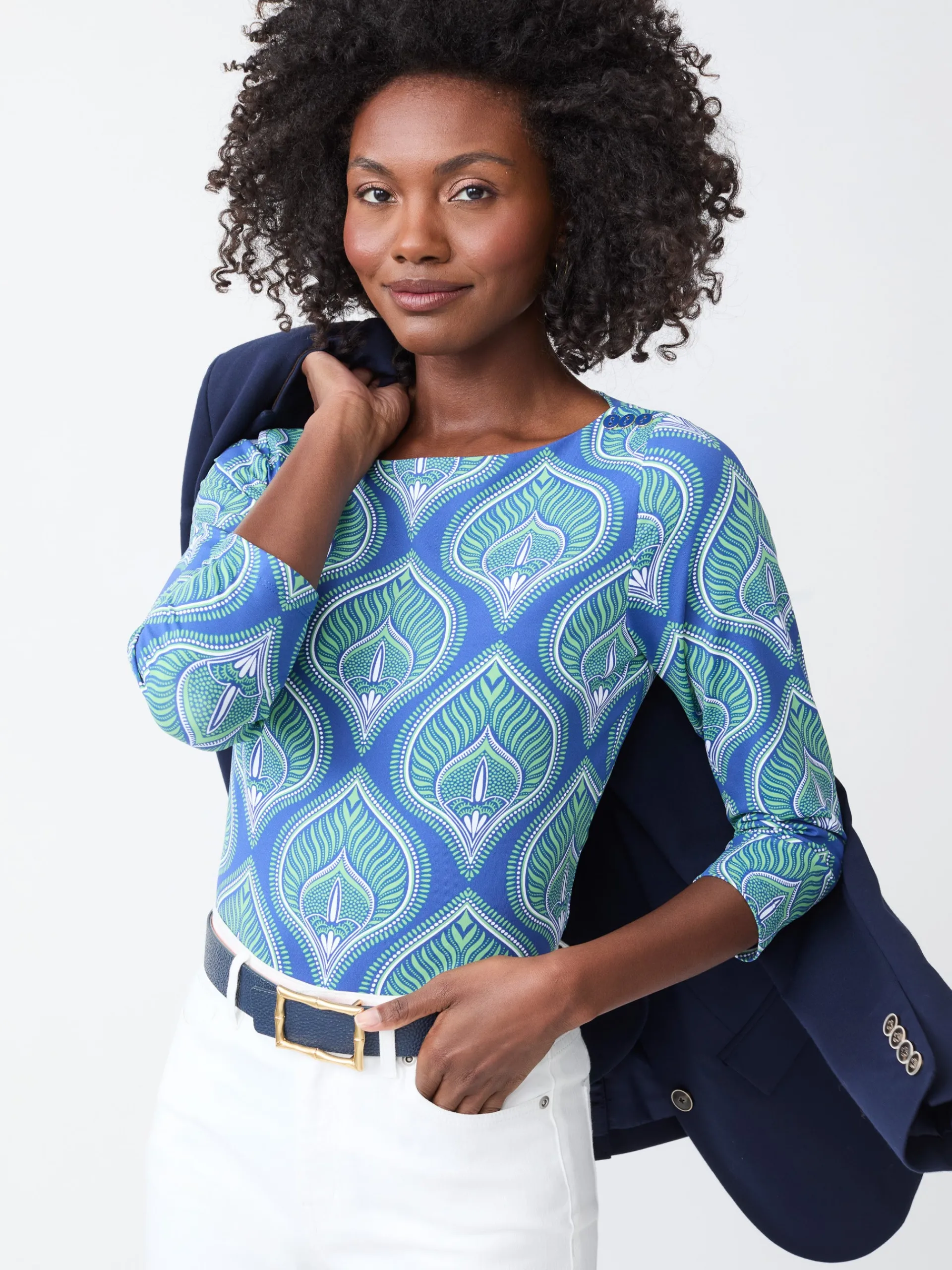 J.McLaughlin Wavesong Tee in Neo Tangier Geo Blue/Green Flash Sale