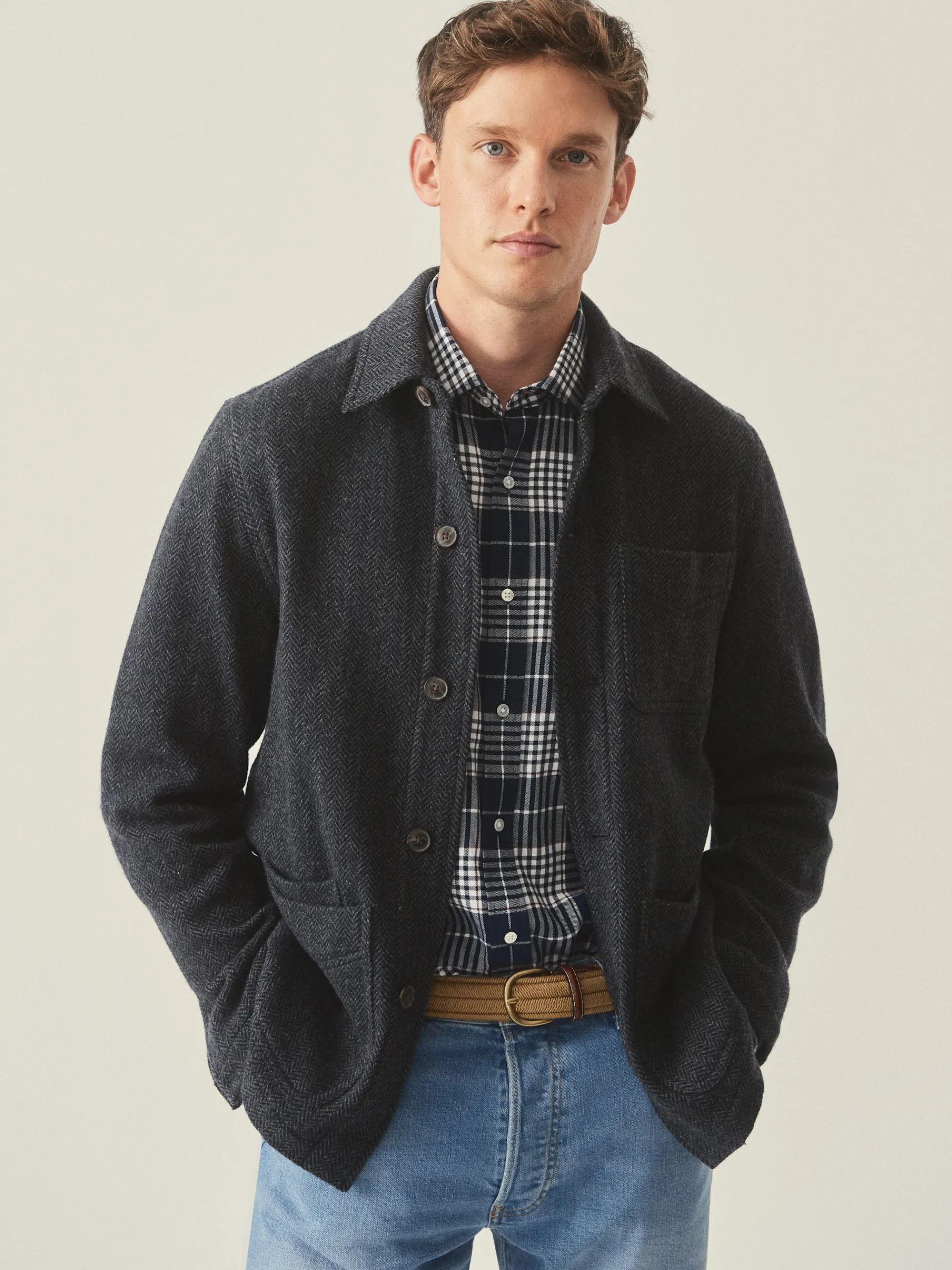 J.McLaughlin Weekender Jacket in Herringbone Navy/Gray Store