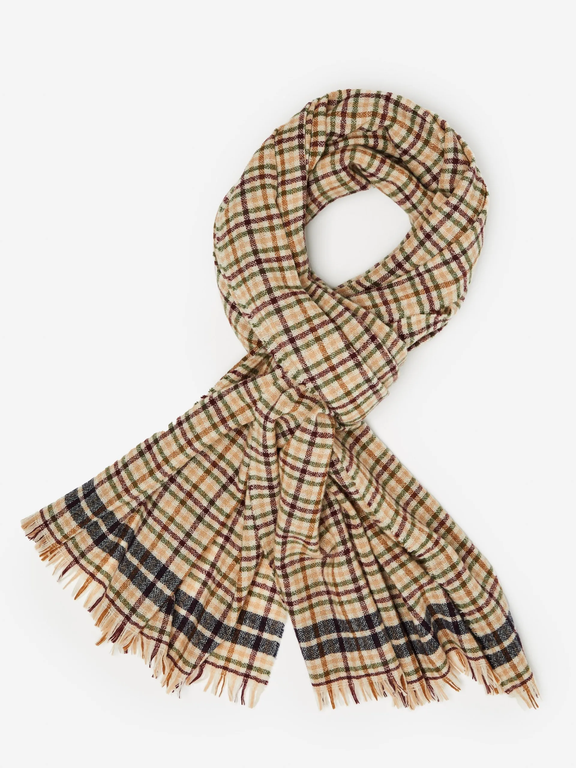 J.McLaughlin Wool Scarf in Plaid Rust/Beige/Cranberry New