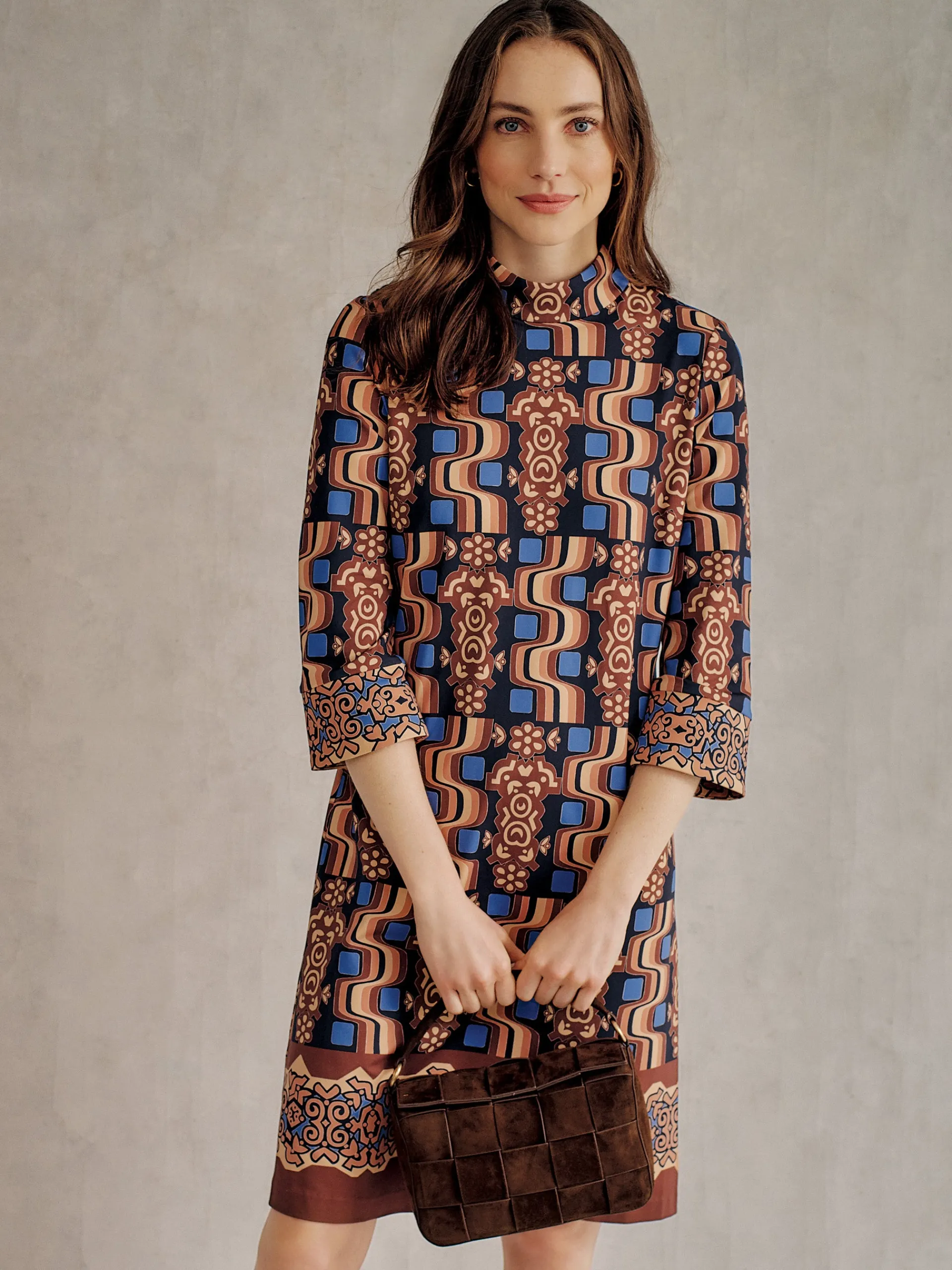 J.McLaughlin Zelda Dress in Neo Managua Brown/Blue Best Sale